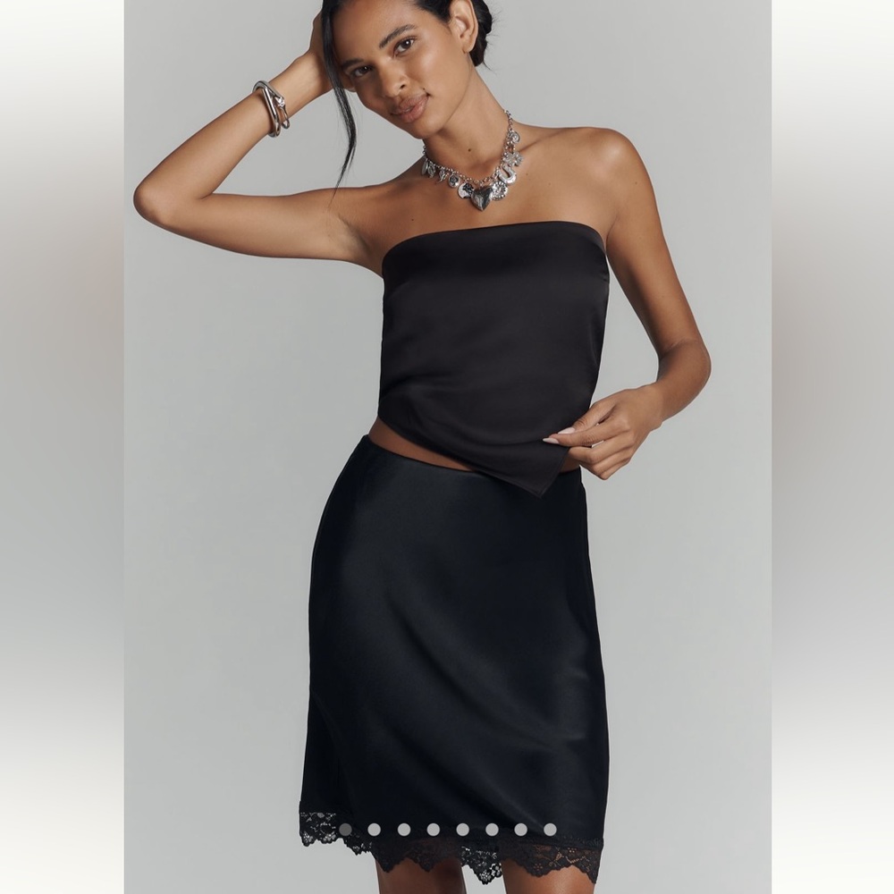 Anthropologie Tilda Black Slip Skirt with Lace Trim